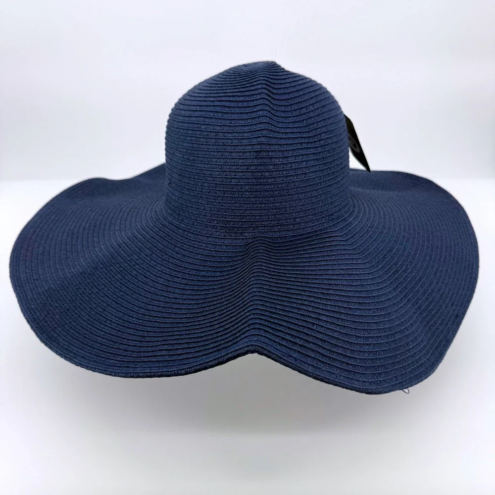 Timeless Basic Sun Hat Women One Size Navy Blue Paper Straw Floppy Wide Brim